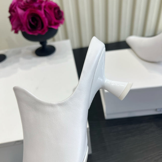 LOEWE 26S HEELED MULES IN WHITE CALFSKIN