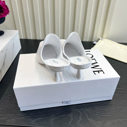 LOEWE 26S HEELED MULES IN WHITE CALFSKIN