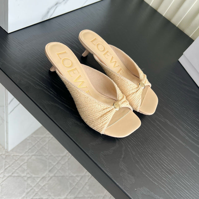 LOEWE 26S HIGH-HEEL SANDALS 45 MM IN BEIGE RAFFIA AND LAMBSKIN