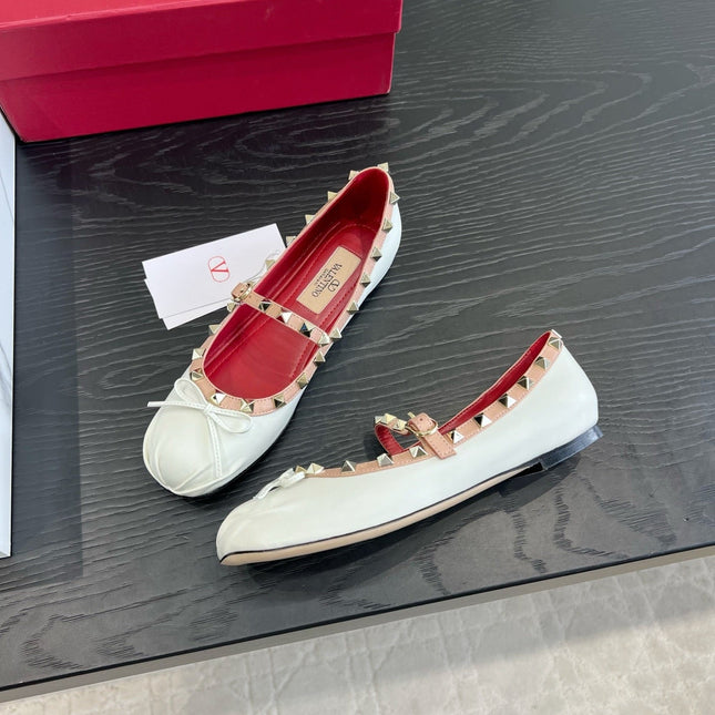 VALENTINO 26S STUD-EMBELLISHED MARY JANE IN WHITE CALFSKIN