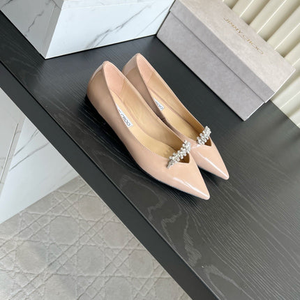 JIMMY CHOO 26S BALLET FLATS IN BEIGE PATENT CALFSKIN