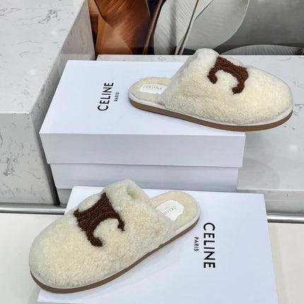 CELINE 25S GEORGIA SLIDE IN SHEARLING IN IVORY