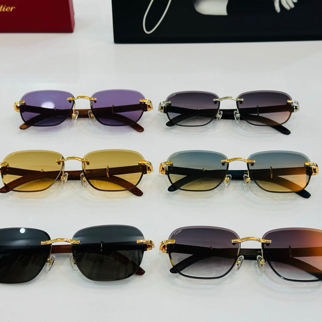 C DE RIMLESS SQUARE FRAME SUNGLASSES CT0605S IN METAL AND WOODEN