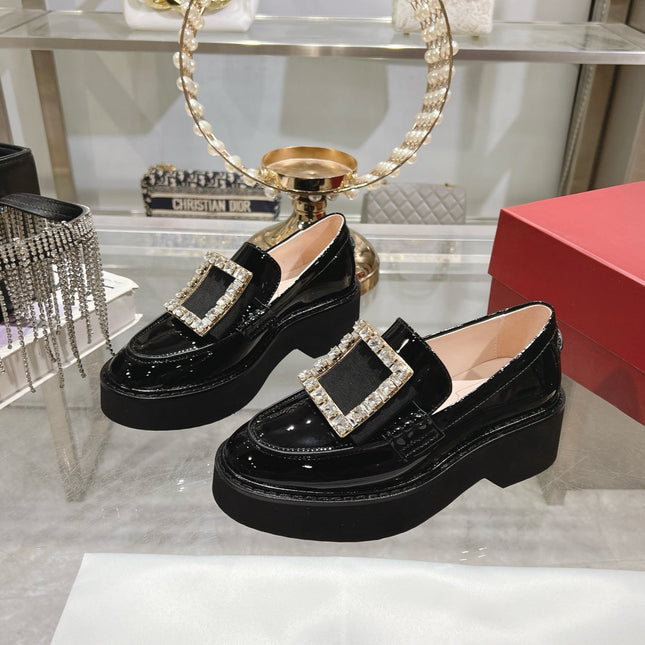 VIV' RANGERS LOAFERS IN BLACK PATENT CALFSKIN CRYSTAL BUCKLE