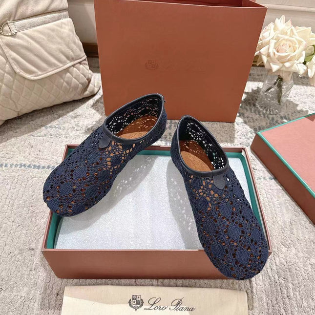 FLAT SHOES 25 IN DARK BLUE MESH FABRIC