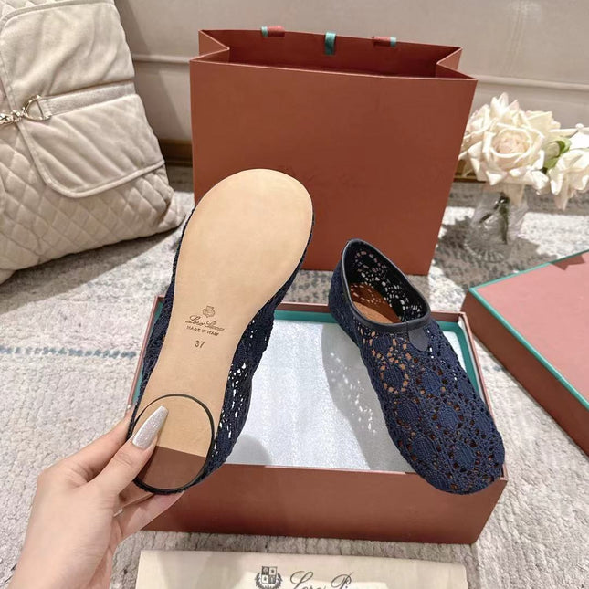 FLAT SHOES 25 IN DARK BLUE MESH FABRIC
