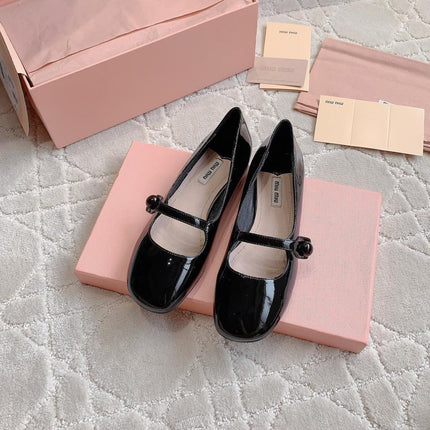 Glossy Black Ballet Shoes Sheepskin