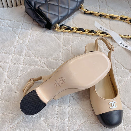 SLINGBACKS IN BEIGE CREAM MIX BLACK SHEEPSKIN