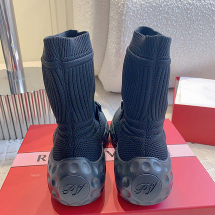 VIV' RUN LIGHT SOCKS ANKLE BOOTS IN BLACK FABRIC STRASS BUCKLE