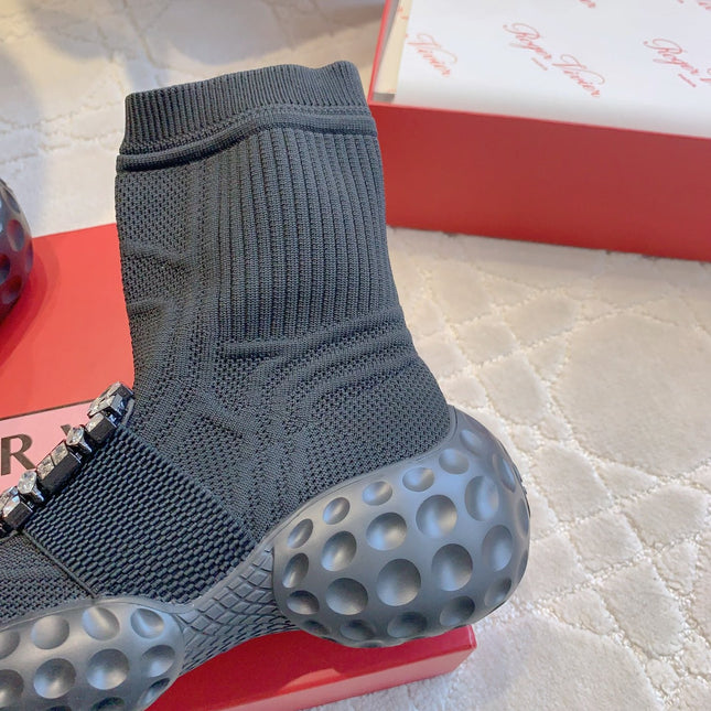 VIV' RUN LIGHT SOCKS ANKLE BOOTS IN BLACK FABRIC STRASS BUCKLE