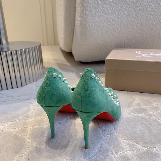 IRIZA PUMPS 85MM IN GREEN SUEDE SILVER SPIKES