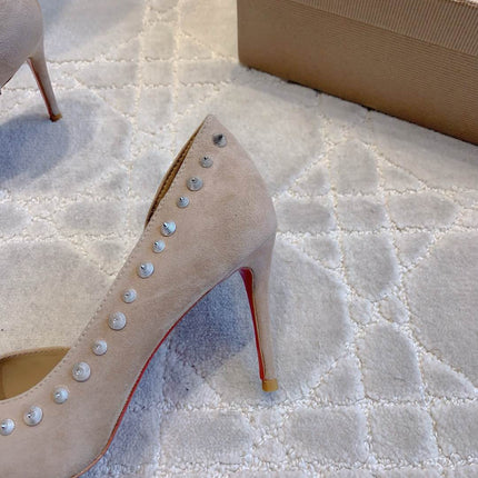 IRIZA PUMPS 85MM IN NUDE SUEDE SILVER SPIKES