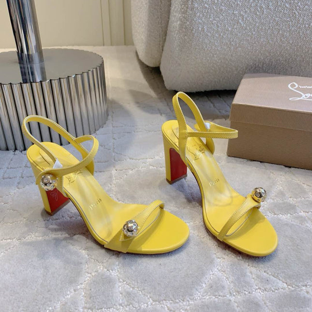 MISS JANE SANDAL 90MM IN YELLOW CALFSKIN EMBELLISHED BALL