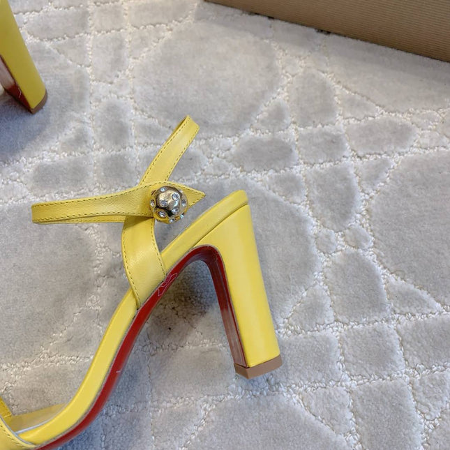 MISS JANE SANDAL 90MM IN YELLOW CALFSKIN EMBELLISHED BALL