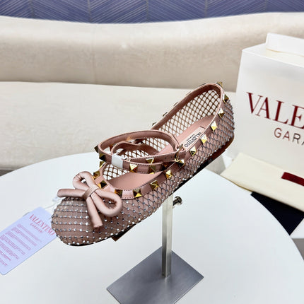 ROCKSTUD PEACH PINK MESH BALLERINA WITH CRYSTALS