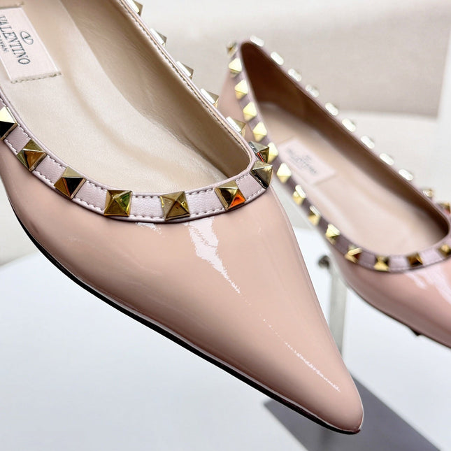 ROCKSTUD FLAT PUMP IN NUDE TAN CALFSKIN