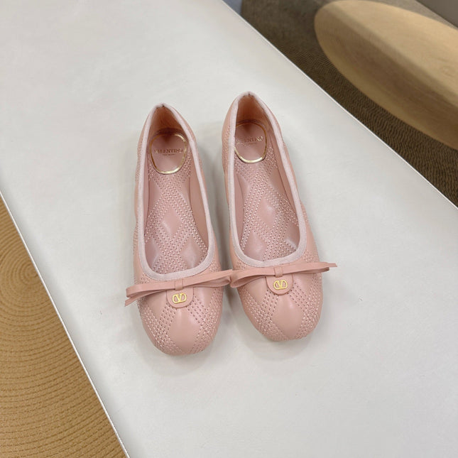 VLTN CLASSIC BALLET FLATS 25S IN NUDE PINK CALFSKIN WITH BOW