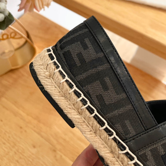 FENDI 26S ESPADRILLE LOAFERS IN BLACK CANVAS STYLE 3