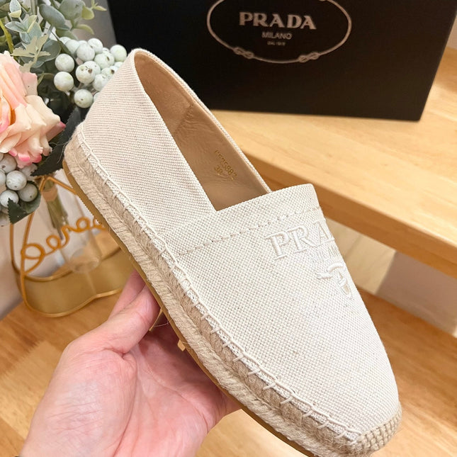 PRA ESPADRILLES LOAFERS CREAMY WHITE LINEN FABRIC