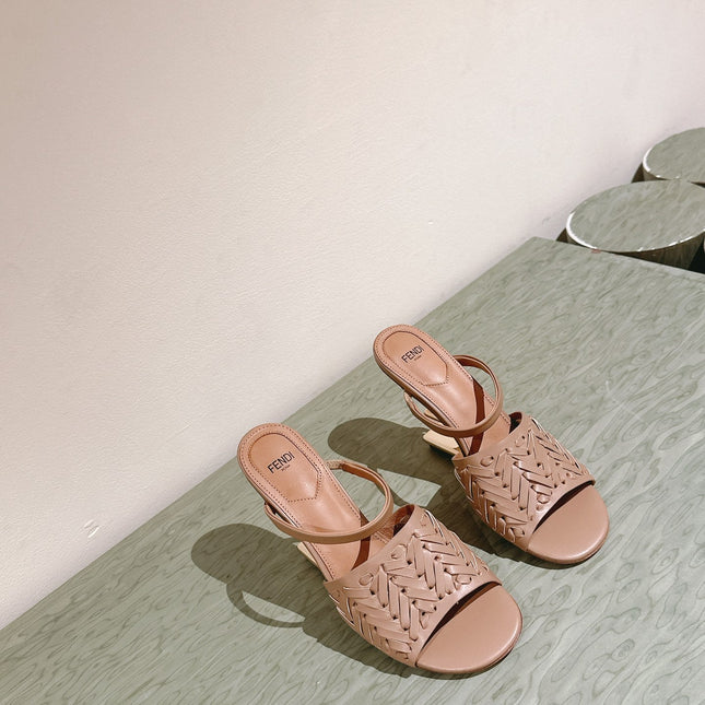 FENDI FIRST HIGH-HEELED SANDALS 85 MM IN TUSCAN TAN LAMBSKIN GOLD HARDWARE