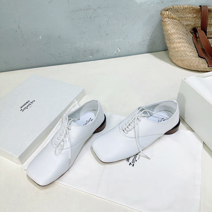JACQUEMUS 26S LACE-UP FLAT LOAFERS IN WHITE CALFSKIN
