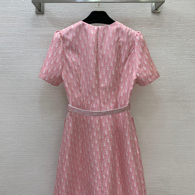 DIOR 26S JACQUARD BELTED SHORT-SLEEVE DRESS 1729