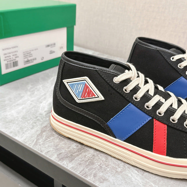 ELIOT SNEAKER IN BLACK MIX BLUE AND RED CANVAS AND CALFSKIN
