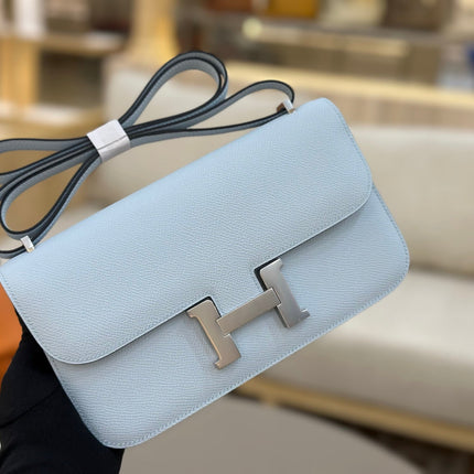 HM 25S CONSTANCE ELAN 24 CM IN SKY BLUE EPSOM WITH SILVER HARDWARE