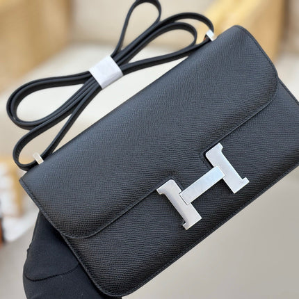 HM 25S CONSTANCE ELAN 24 CM IN BLACK EPSOM WITH SILVER HARDWARE