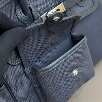HM 25S BIRKIN CARGO 25 CM IN CHARCOAL BLUE CANVAS AND SWIFT WITH SILVER HARDWARE