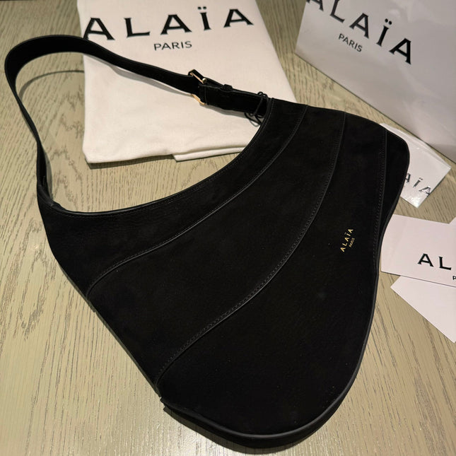 WAVE HOBO BAG 29 IN BLACK SUEDE