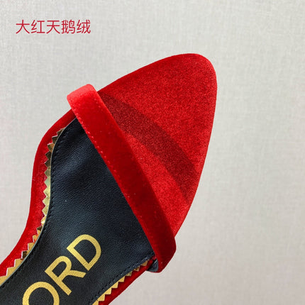ANKLE SANDAL 10 CM IN RUBY RED VELVET AND SILK