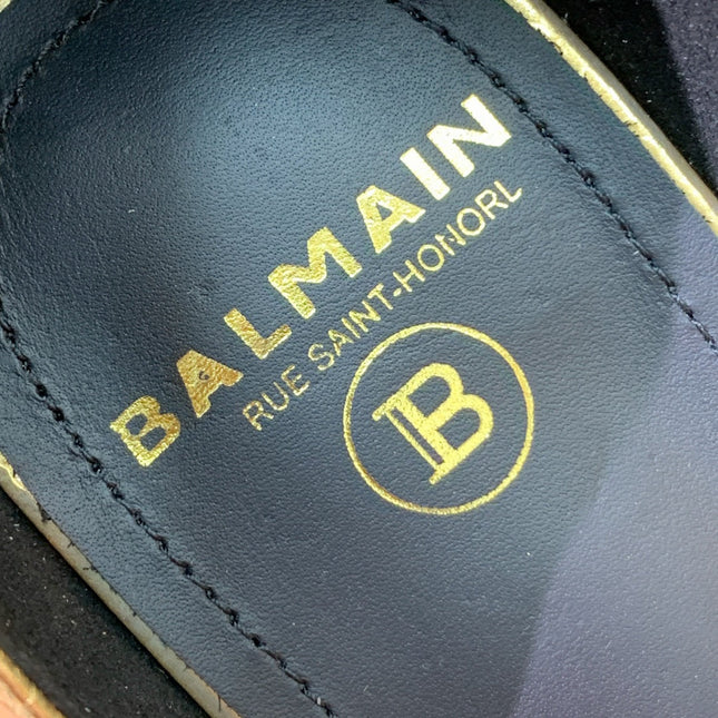 BALMAIN 25S SQUARE STRAP HIGH HEELS 100MM IN GOLD CALFSKIN