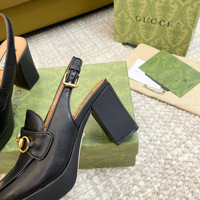 GG HIGH - HEEL SLINGBACK WITH HORSEBIT BLACK CALFSKIN