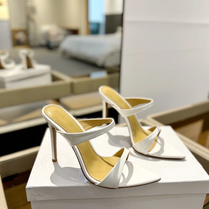 GIANVITO ROSSI 26S POINTED-TOE HEELED SANDALS 105 MM IN WHITE CALFSKIN