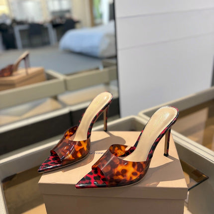 GIANVITO ROSSI 26S HEELED SANDALS 105 MM IN RED AND BLACK LEOPARD PRINT CALFSKIN