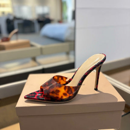 GIANVITO ROSSI 26S HEELED SANDALS 105 MM IN RED AND BLACK LEOPARD PRINT CALFSKIN