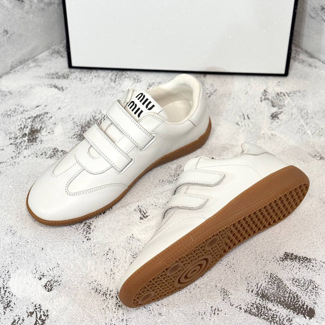 RETRO SNEAKERS WITH RIPTAPE STRAPS IN WHITE SMOOTH LAMBSKIN