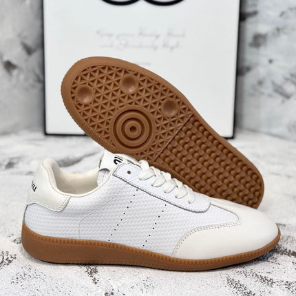 RETRO SNEAKERS IN WHITE LAMBSKIN WITH KNITTED PATTERN