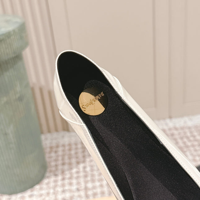 YSL 25S POPPY BALLET FLATS IN IVORY GLOSSY LAMBSKIN