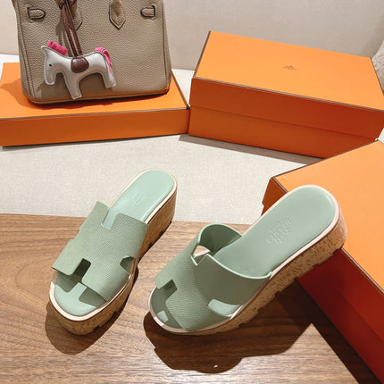 HM 25S HIGH WEDGE SANDALS IN SOFT MINT GREEN LAMBSKIN STYLE 28