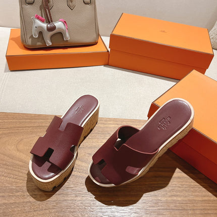 HM 25S HIGH WEDGE SANDALS IN RICH WINE RED LAMBSKIN STYLE 21