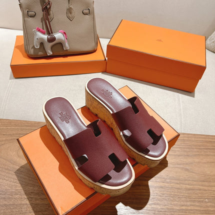 HM 25S HIGH WEDGE SANDALS IN RICH WINE RED LAMBSKIN STYLE 21