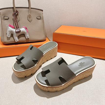 HM 25S HIGH WEDGE SANDALS IN DARK GREY LAMBSKIN STYLE 11