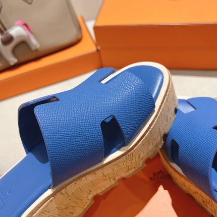 HM 25S HIGH WEDGE SANDALS IN COBALT BLUE LAMBSKIN STYLE 20