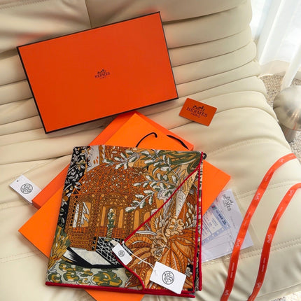 HERMES 26S SCARF 140 IN SILK AND CASHMERE 498307