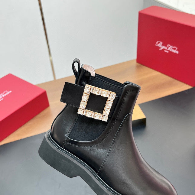 RANGERS CHELSEA BOOTS IN BLACK SMOOTH CALFSKIN CRYSTAL BUCKLE