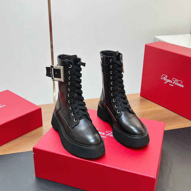 VIV' RANGERS STRASS BUCKLE BOOTS IN BLACK CALFSKIN