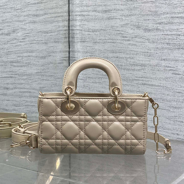 DIOR 25S MICRO LADY D-JOY 19 IN POWDER BEIGE CALFSKIN GOLD HARDWARE