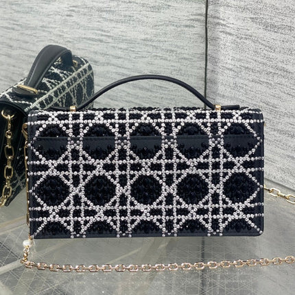 DIOR 26S MINI BAG 21 IN BLACK CALFSKIN CRYSTAL EMBELLISHED